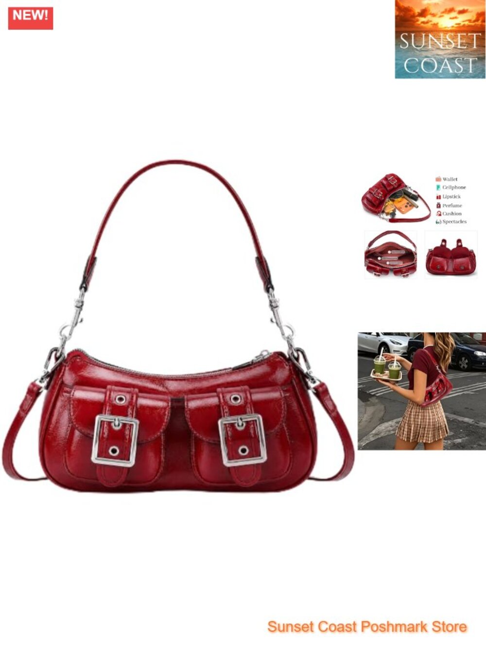 Faux Leather Punk Crossbody Shoulder Bag Convertible Strap Purse